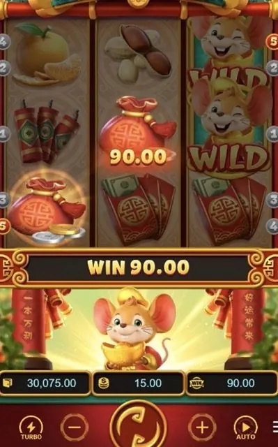 Fortune Mouse no celular — vitória de 90